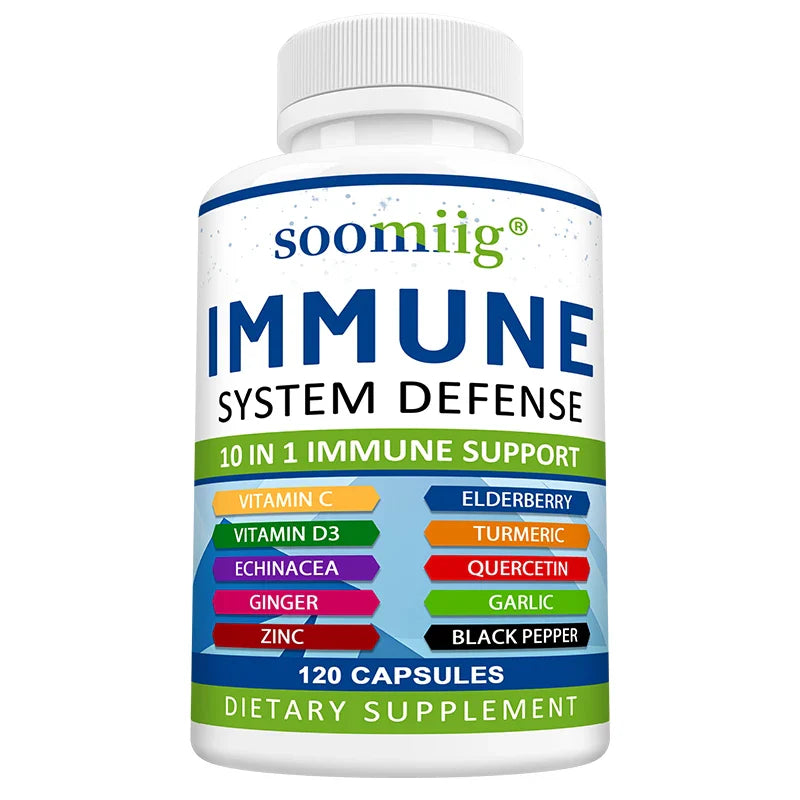 10-in-1 Immune System Defense Supplement - with Vitamins, Elderberry, Helps Balance Immune System Health - Vegetarian Capsules