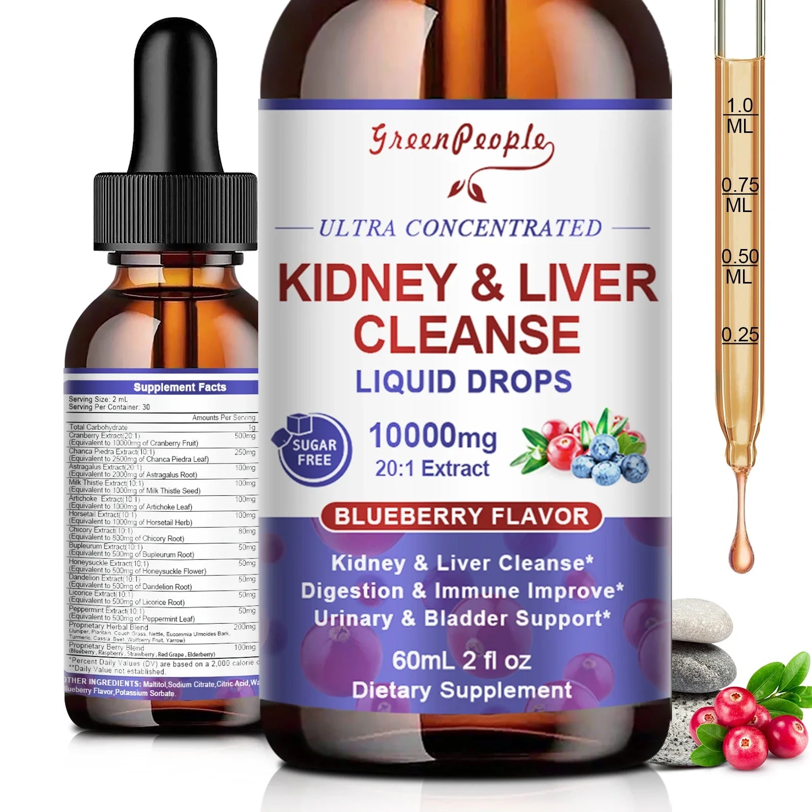 100 Natural 1000mg Cranberry Extract Kidney and Liver Cleansing Drops Urinary & Bladder Health Support